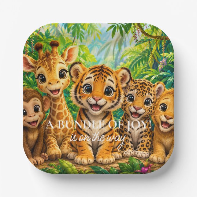 Assiettes En Carton Animaux de la jungle bébé (Recto)