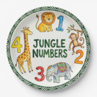 Assiettes En Carton Animaux de la Jungle & Nombres Apprentissage Migno