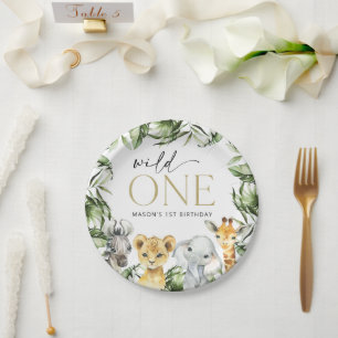 Assiettes En Carton Animaux de la Jungle, Safari, Fauve, Premier Anniv