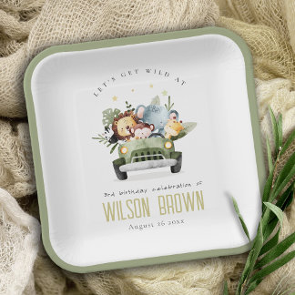 Assiettes En Carton Animaux de la jungle tropicale sauvage en voiture 