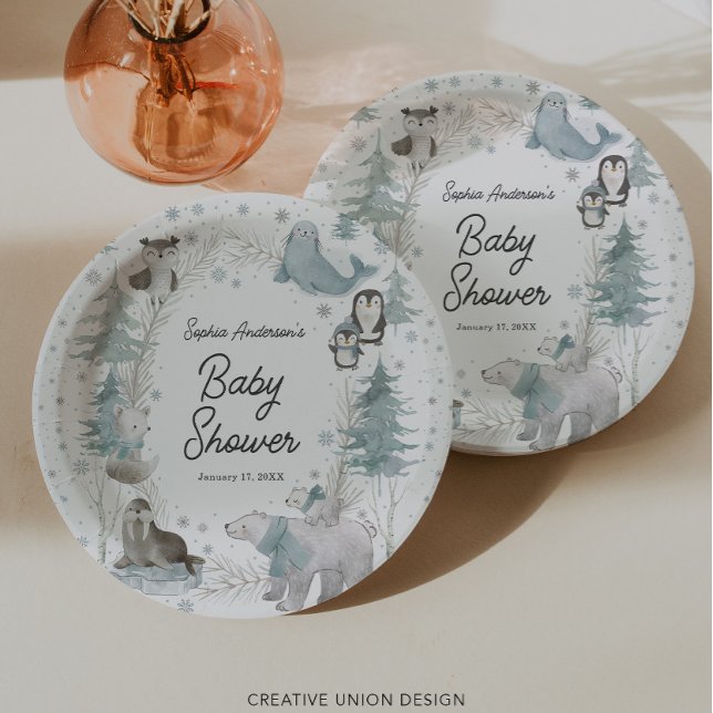Assiettes En Carton Animaux de l'Arctique Plaques de papier Baby showe (Créateur téléchargé)