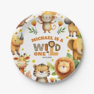 Assiettes En Carton Animaux de safari à l'aquarelle WILD ONE 1er anniv