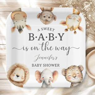 Assiettes En Carton Animaux de Safari Baby Shower Jungle Neutre pour l