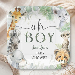 Assiettes En Carton Animaux de Safari Jungle Baby Shower Garçon Baby S
