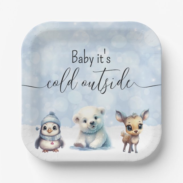 Assiettes En Carton Animaux d'hiver Froid hors Baby shower (Recto)