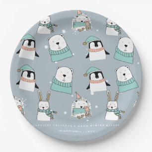Assiettes En Carton Animaux mignons de Noël personnalisés