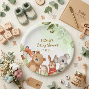 Assiettes En Carton Animaux mignons verdure forêt bébé shower