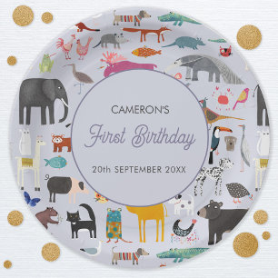 Assiettes En Carton Animaux personnalisés amusants 1er anniversaire