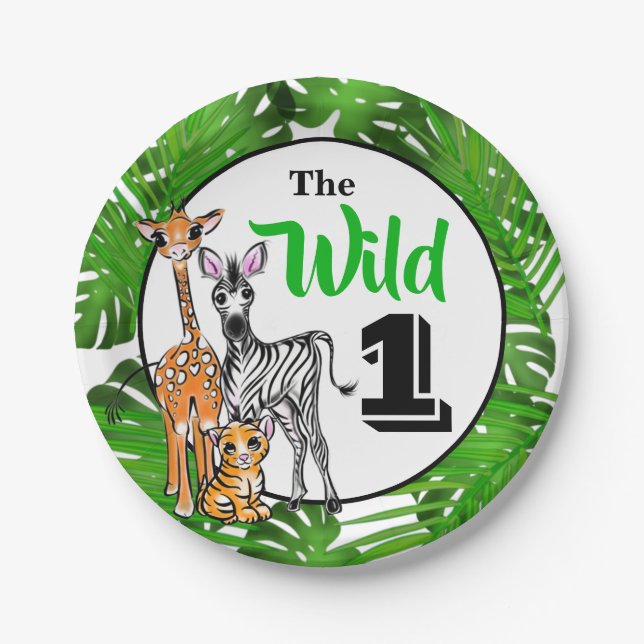 Assiettes En Carton Animaux Safari 1er anniversaire | jungle Animaux (Devant)