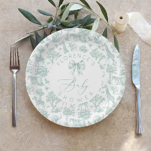 Assiettes En Carton Animaux Safari Toile Baby shower vert