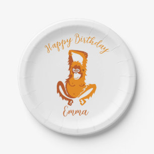 Assiettes En Carton Animaux sauvages - ORANGUTAN - Joyeux anniversaire