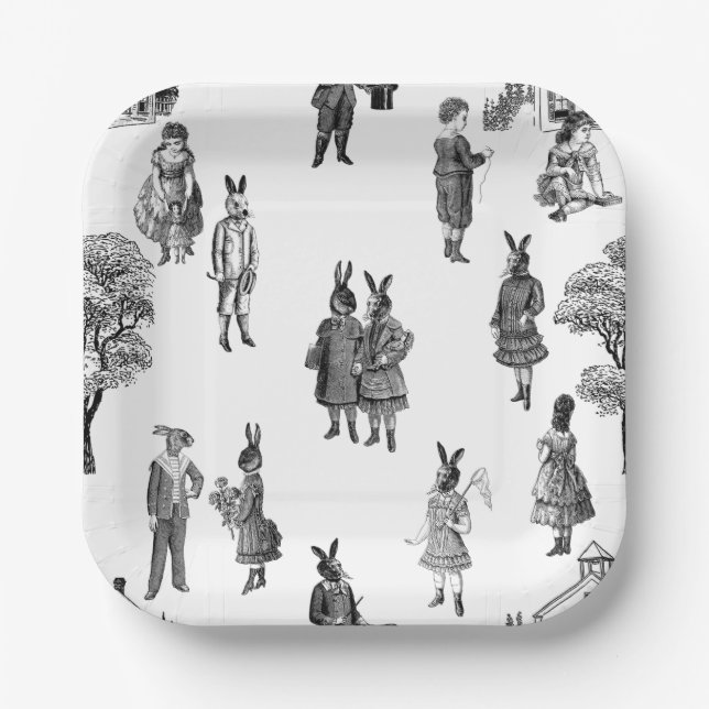 Assiettes En Carton animaux victoriens antiques enfants toile blanche (Recto)