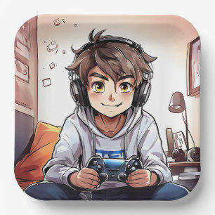 Assiettes En Carton Anime Boy Jouer Jeux Vidéos Anniversaire Fête