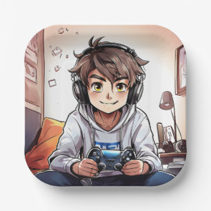 Assiettes En Carton Anime Boy Jouer Jeux Vidéos Anniversaire Fête