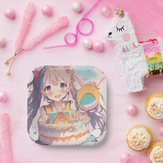 Assiettes En Carton Anime Girl with Whimsical Birthday (Fête)