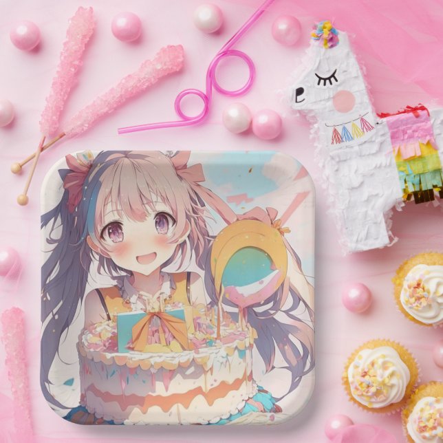 Assiettes En Carton Anime Girl with Whimsical Birthday (Fête)