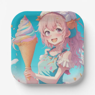 Assiettes En Carton Anime Girl with Whimsical Ice Cream Cone Anniversa