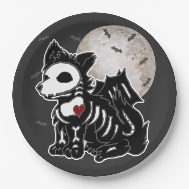 Assiettes En Carton Anime Wolf Emo Goth Edgy Skeleton Halloween Chien  (Devant)