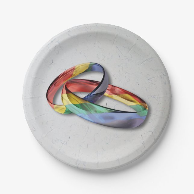 Assiettes En Carton Anneaux de mariage d'arc-en-ciel pour l'égalité de (Devant)