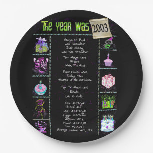 Assiettes En Carton Année 2003 Anniversaire Trivia Faits Papier Plaque