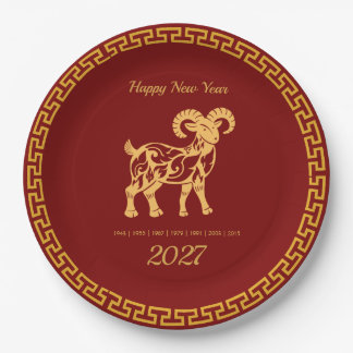 Assiettes En Carton Année de la Chèvre Nouvel An Lunaire 2027