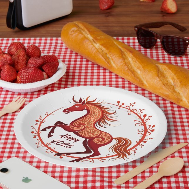 Assiettes En Carton Année du cheval 2026 (Pique-nique)