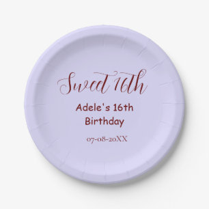 Assiettes En Carton Anniversaire 16 ans doux violet pastel mauve rétro