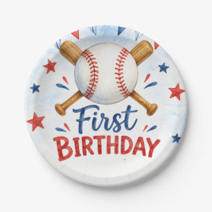 Assiettes En Carton Anniversaire 1 an Baseball Aquarelle