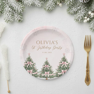 Assiettes En Carton Anniversaire 1 an Hiver Onederland Ruban Rose Pins