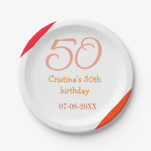 Assiettes En Carton anniversaire 50 ans orange rouge ajouter nom date 