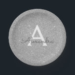 Assiettes En Carton Anniversaire à monogramme Luxueux Paillettes et Br<br><div class="desc">Assiettes de fête Luxueuses Argentées Faux Paillettes et Brillants pour Anniversaire ou Enterrement de Vie de Jeune Fille. Ces assiettes de Mariage,  de Réception de Mariage ou de Fête d'Anniversaire peuvent être personnalisées pour inclure votre initiale et prénom. Veuillez contacter le concepteur pour des articles assortis personnalisés.</div>