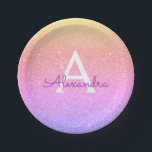 Assiettes En Carton Anniversaire à monogramme pailleté et scintillant<br><div class="desc">Assiettes de fête d'anniversaire ou de bachelorette élégantes ombrées pastel rose et violet avec faux paillettes et scintillement. Ces assiettes de mariage,  de douche de mariée ou de fête d'anniversaire peuvent être personnalisées pour inclure votre initiale et votre prénom. Veuillez contacter le concepteur pour des articles assortis personnalisés.</div>