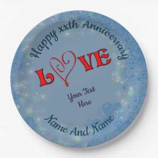 Assiettes En Carton Anniversaire Amour Rouge Coeur Personnalisé
