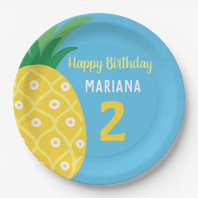 Assiettes En Carton Anniversaire ananas Tutti Frutti Fruit Bleu Fruit (Devant)