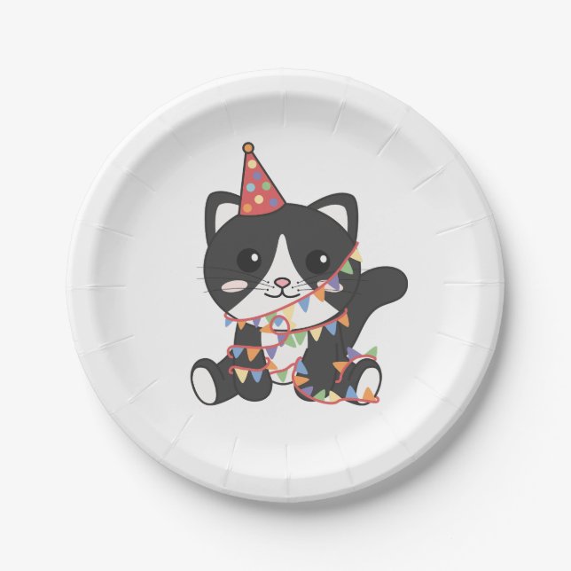 Assiettes En Carton Anniversaire Animal Cute Chat pour enfants Fête d' (Devant)