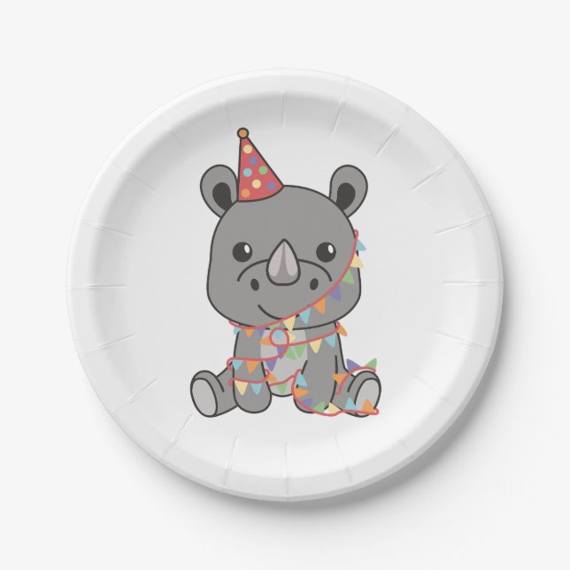 Assiettes En Carton Anniversaire Animal Cute Rhino pour enfants Annive (Devant)