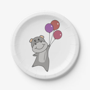 Assiettes En Carton Anniversaire animal mignonne Hippo pour enfants fê