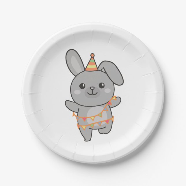 Assiettes En Carton Anniversaire Animal mignonne lapin pour enfants Fê (Devant)