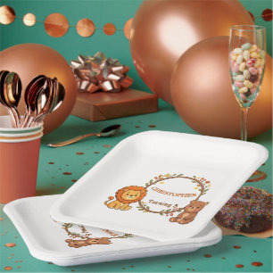 Assiettes En Carton Anniversaire Animaux de la Forêt Modifiables