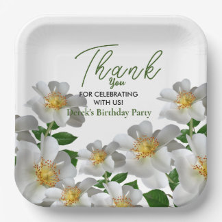Assiettes En Carton Anniversaire avec fleur blanche