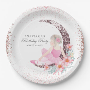 Assiettes En Carton Anniversaire Ballerina Moon Parties scintillant pe
