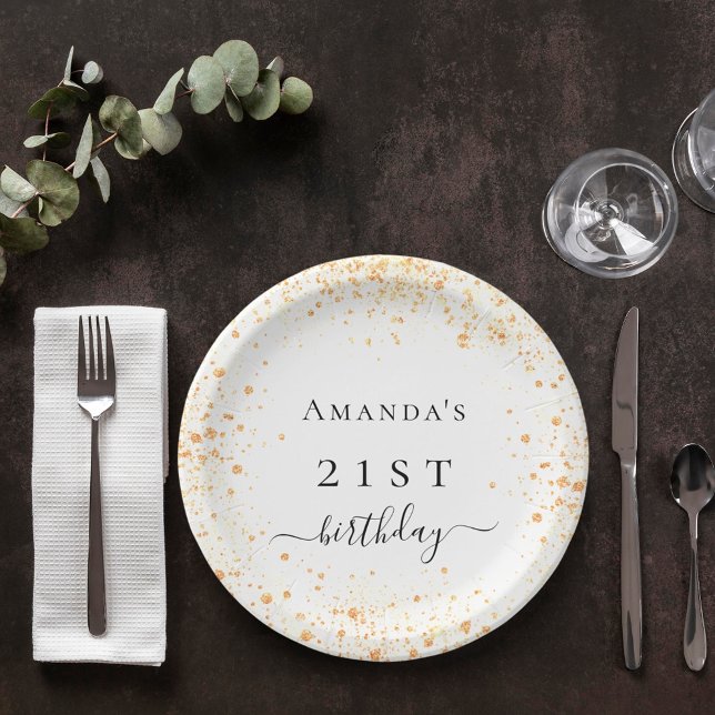 Assiettes En Carton Anniversaire blanc or parties scintillant poussièr (Créateur téléchargé)