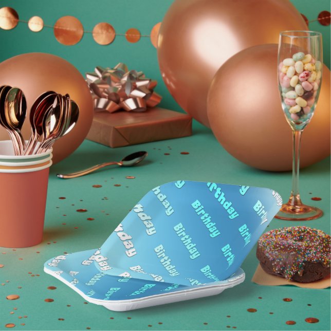 Assiettes En Carton Anniversaire (bleu clair) (Multi)