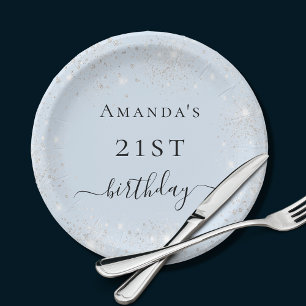 Assiettes En Carton Anniversaire bleu clair argent parties scintillant