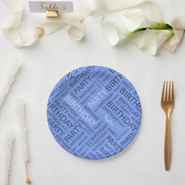 Assiettes En Carton Anniversaire bleu typographie ajouter nom (Mariage)