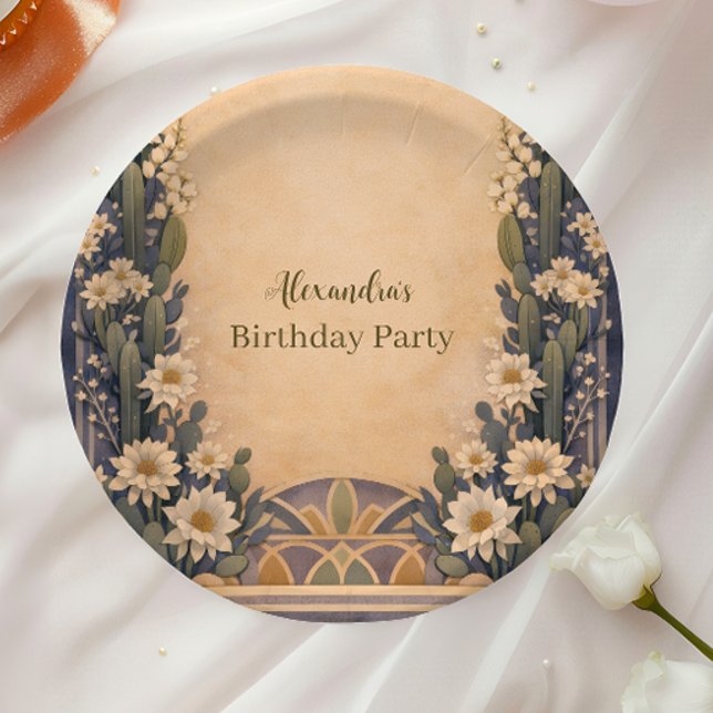 Assiettes En Carton Anniversaire Boho Désert Cactus (Créateur téléchargé)