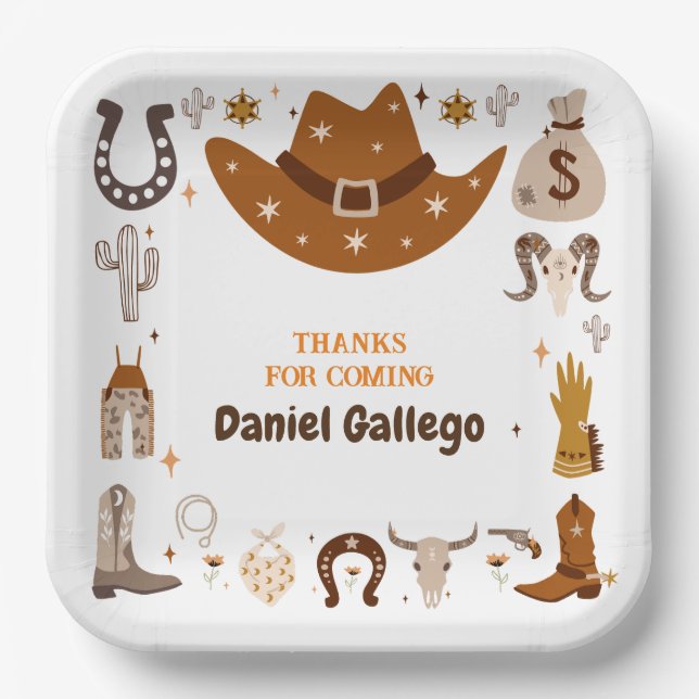 Assiettes En Carton Anniversaire Brown Cute Cowboy (Recto)