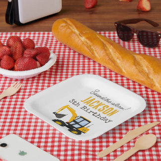 Assiettes En Carton Anniversaire Camion de Construction | Décor Person
