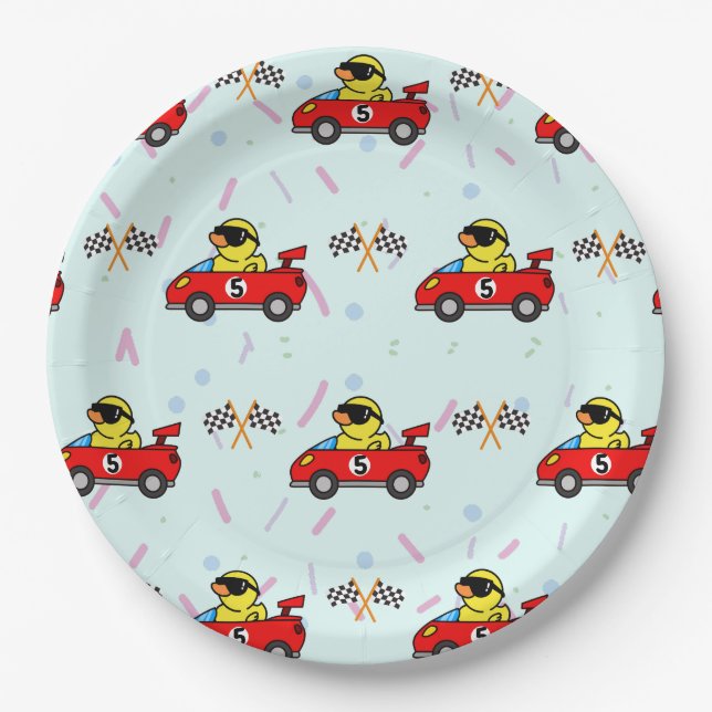Assiettes En Carton Anniversaire Canard voiture course rouge course ga (Devant)