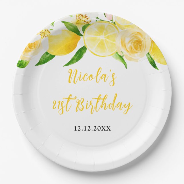 Assiettes En Carton Anniversaire Citrons et Feuillage (Devant)